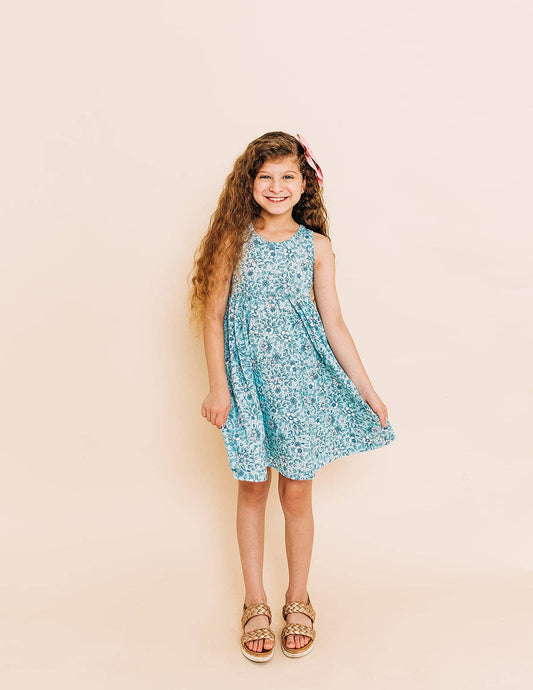 Stylish girls' bamboo dress, sleeveless twirl dresses for girls, toddler girls clothes, blue floral summer