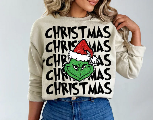 Grinch Sequin Christmas DTF Transfer