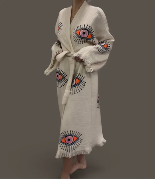 Evil Eye Kimono Robo, Beach Coverup Multi Color