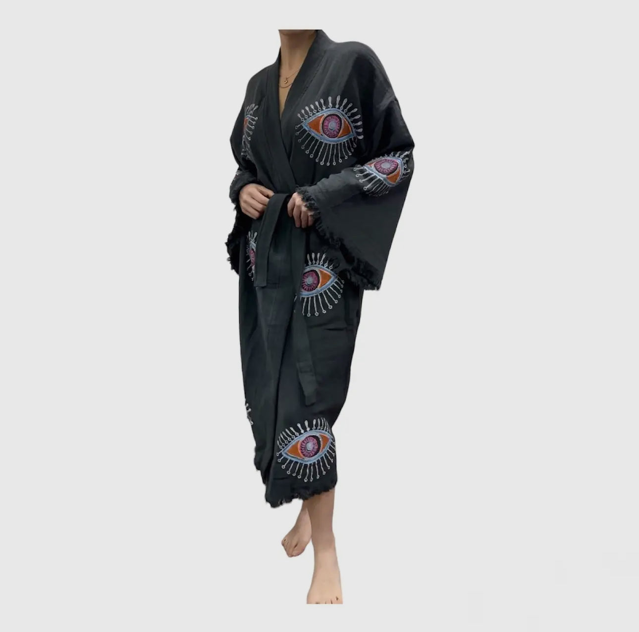 Evil Eye Kimono Robo, Beach Coverup Charcoal Gray