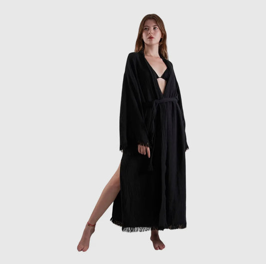 Evil Eye Kimono Robo, Beach Coverup All Black