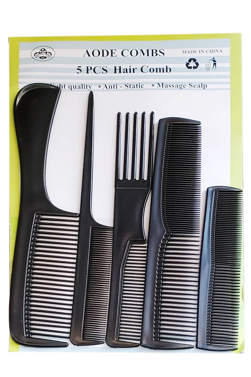 Bundle Sleek Black Hair Comb Set: Black