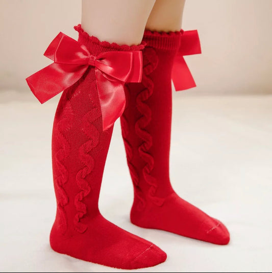 Red Knitted Socks With Bow