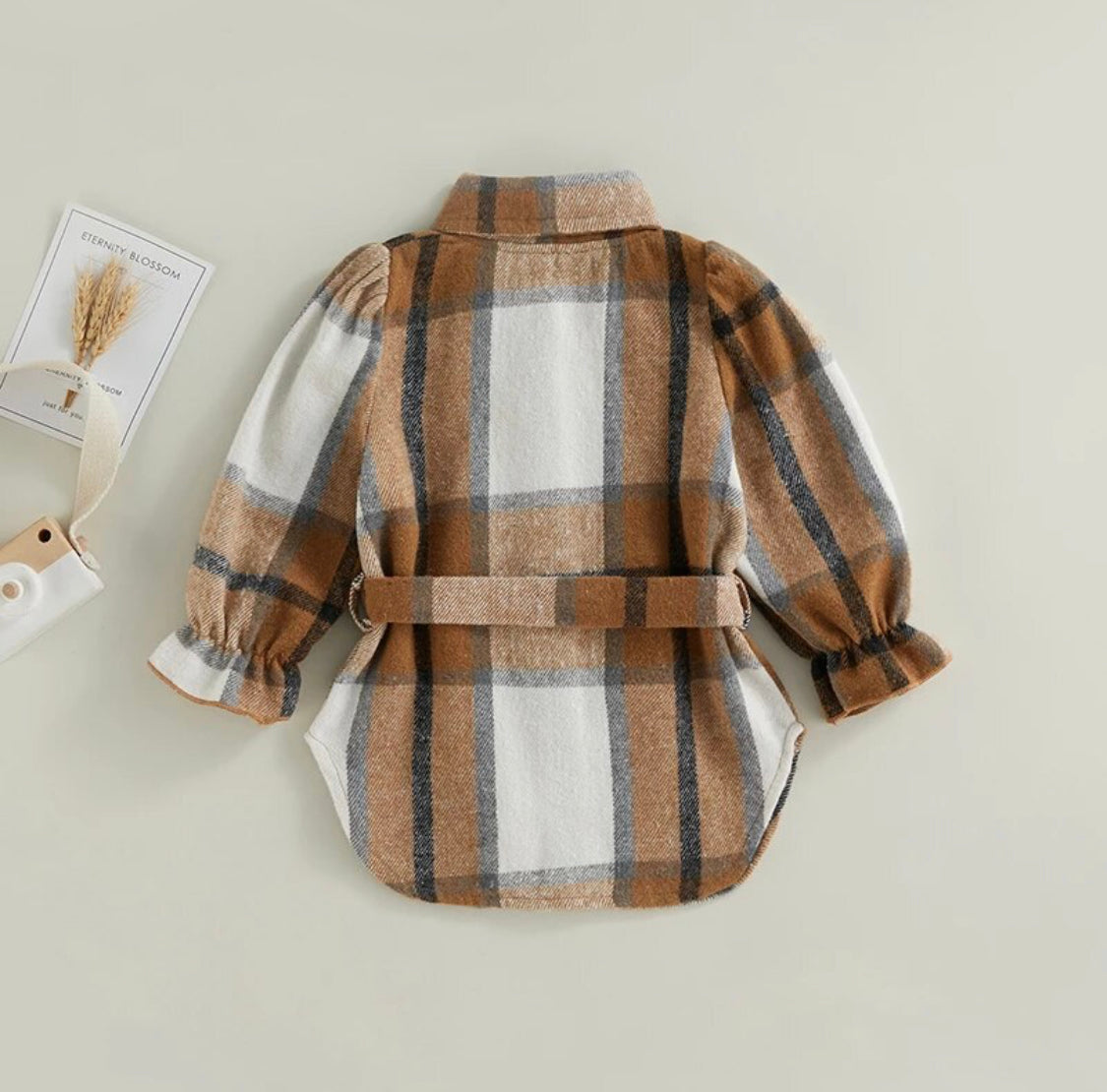 Girls Plaid Printed Jacket Coat with Belt