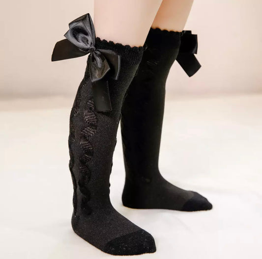 Black Knit Socks with Bow