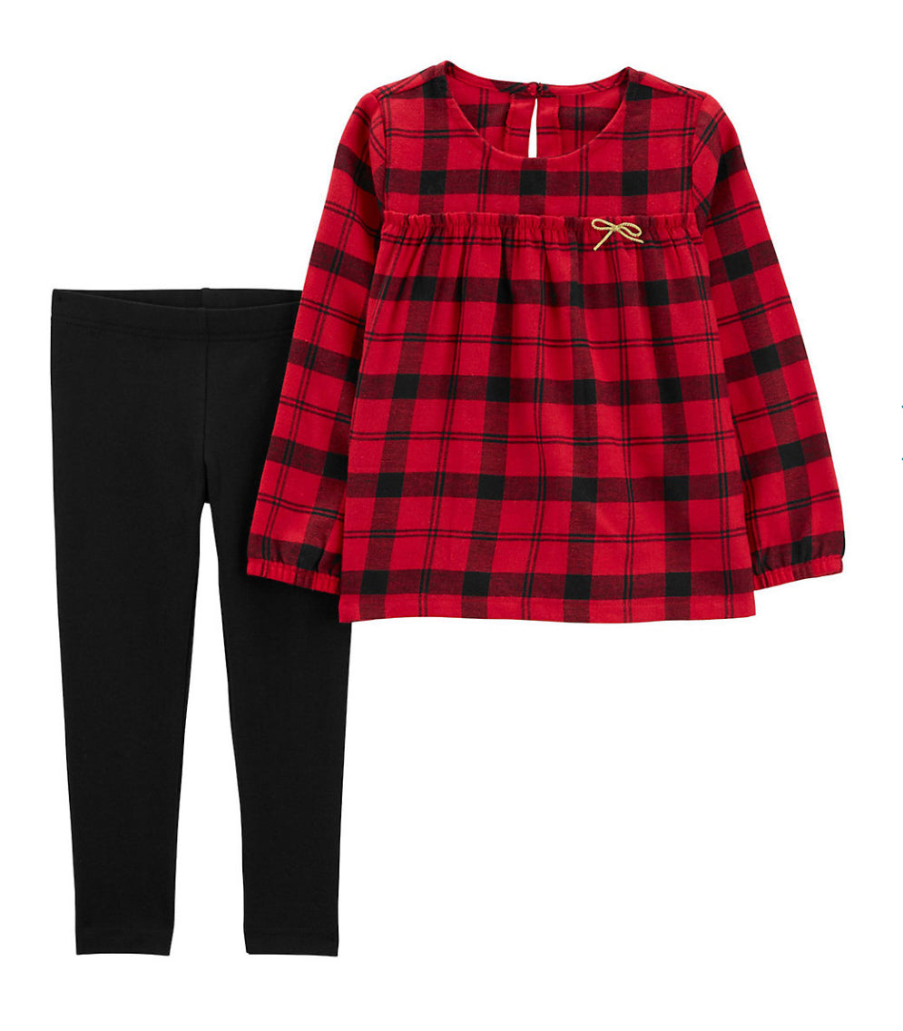 Toddler Girl Carters Buffalo Plaid Flannel Top and Leggings