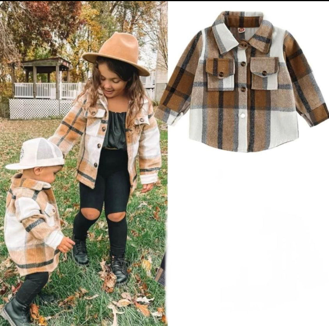 Toddler Plaid Patchwork, Long Sleeve, Single Breasted Wool Coats, Girls and Boys