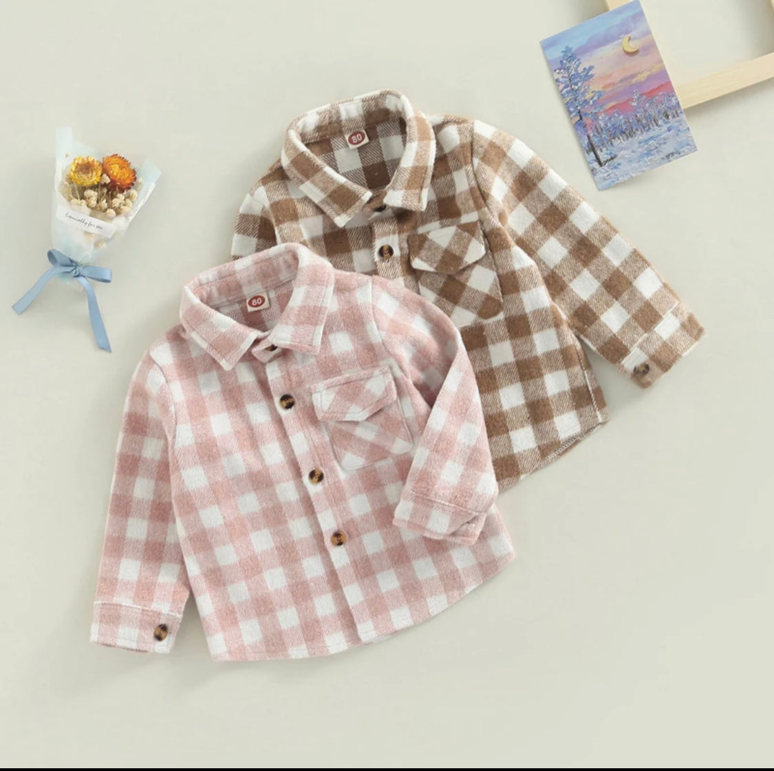 Toddler Plaid Printed Woolen Shirts for Kids, Long Sleeve Coat, Casual Outerwear