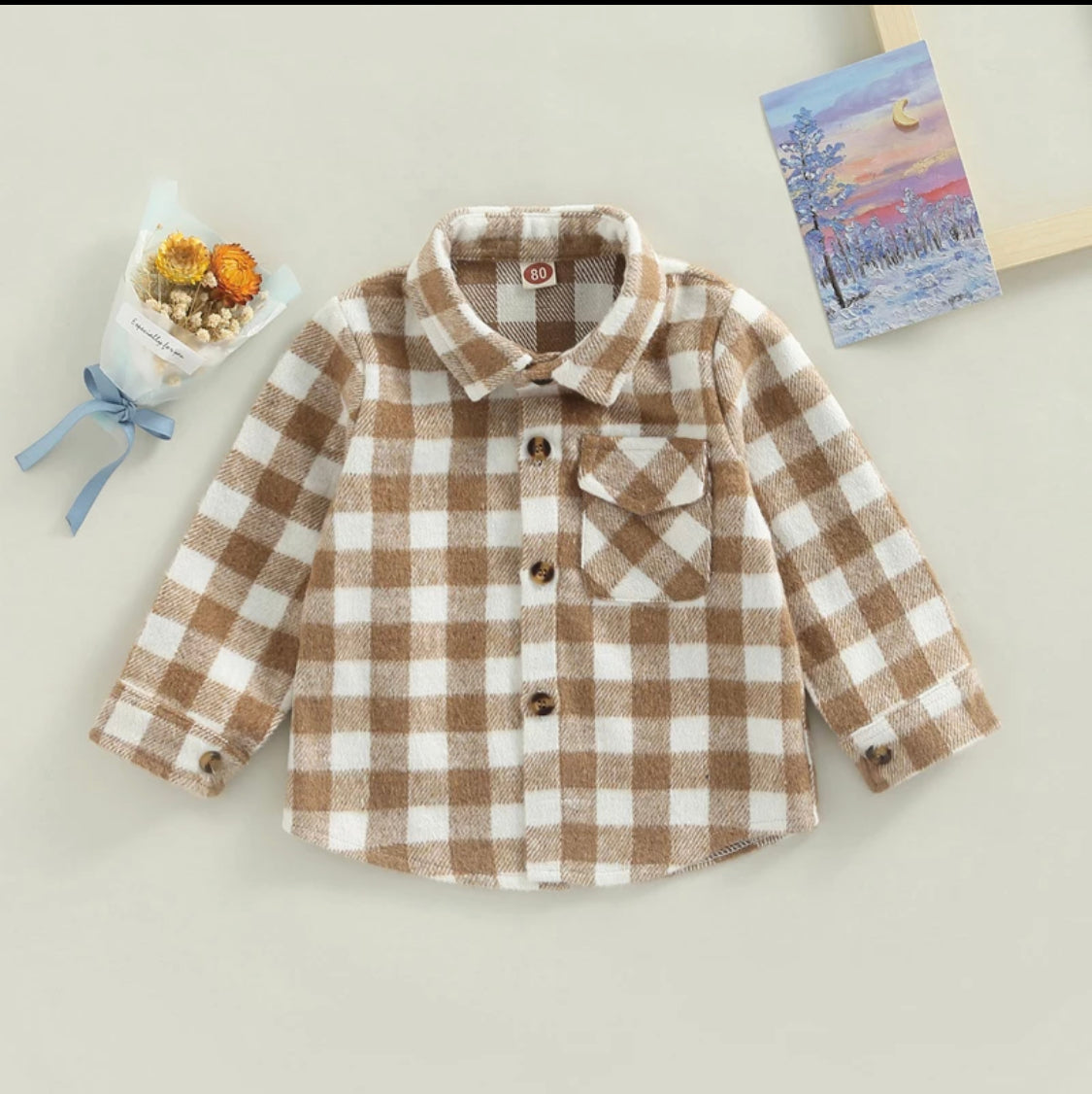 Toddler Plaid Printed Woolen Shirts for Kids, Long Sleeve Coat, Casual Outerwear