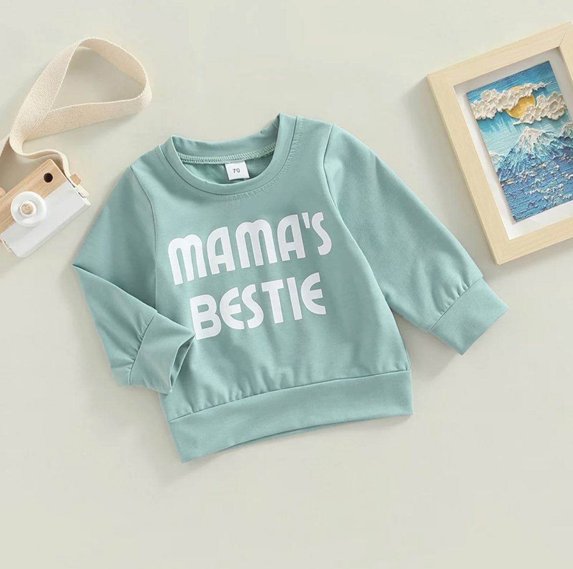 Mamas Bestie Letter Print Long Sleeve Pullover