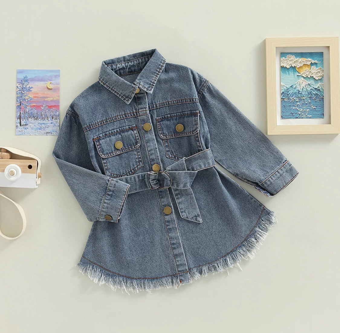 Toddler Girl Denim Dress with Waist Belt