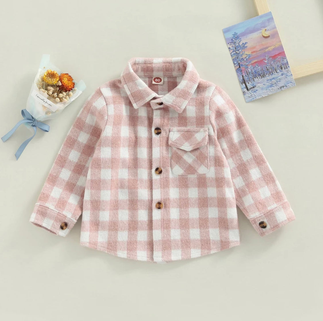 Toddler Plaid Printed Woolen Shirts for Kids, Long Sleeve Coat, Casual Outerwear