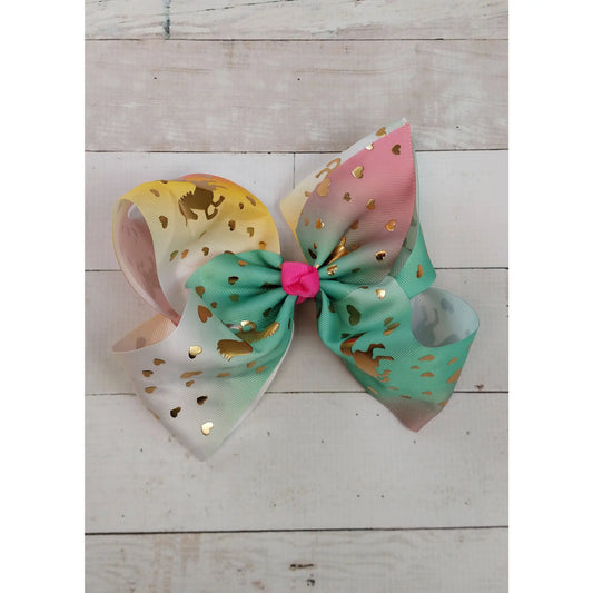 Unicorns & Hearts Pastel Rainbow Hair Bow Heart